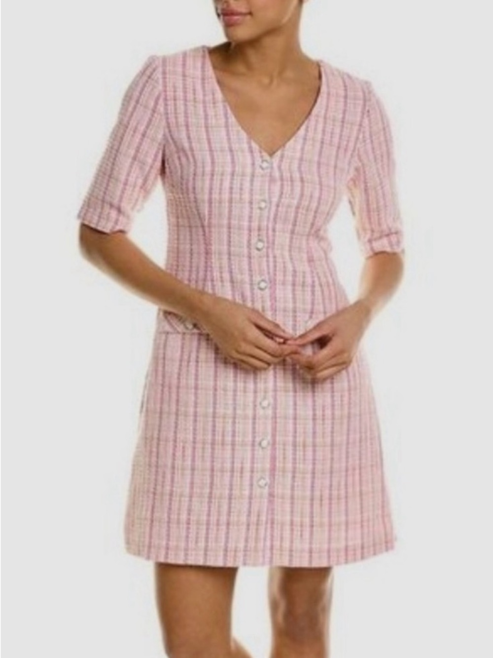 Maison Tara Women's Pink  V Neck ALine button Up Tunic Dress Size 14